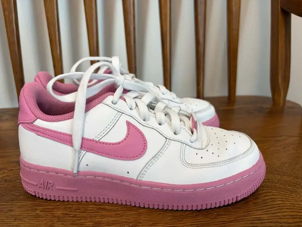 Nike Air Force 1 Low Kids' White and Pink Leather Sneakers